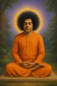 Sathya Sai Baba meditating peacefully image