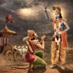Lord Krishna preaching Gita to Arjuna picture.