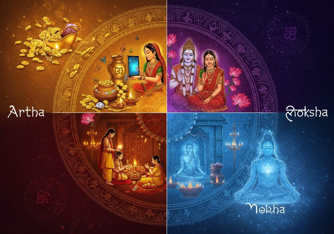 The Divine Times 95 Artha Kama Dharma Moksha The Four Pillars of Hindu Life A 2025 Guide to Fulfillment.jpeg