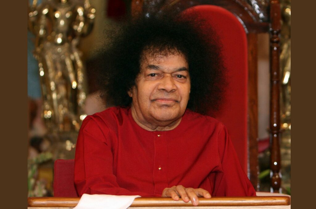 Bhagwan Shri Sathya Sai Baba Seated Throne Portrait Image