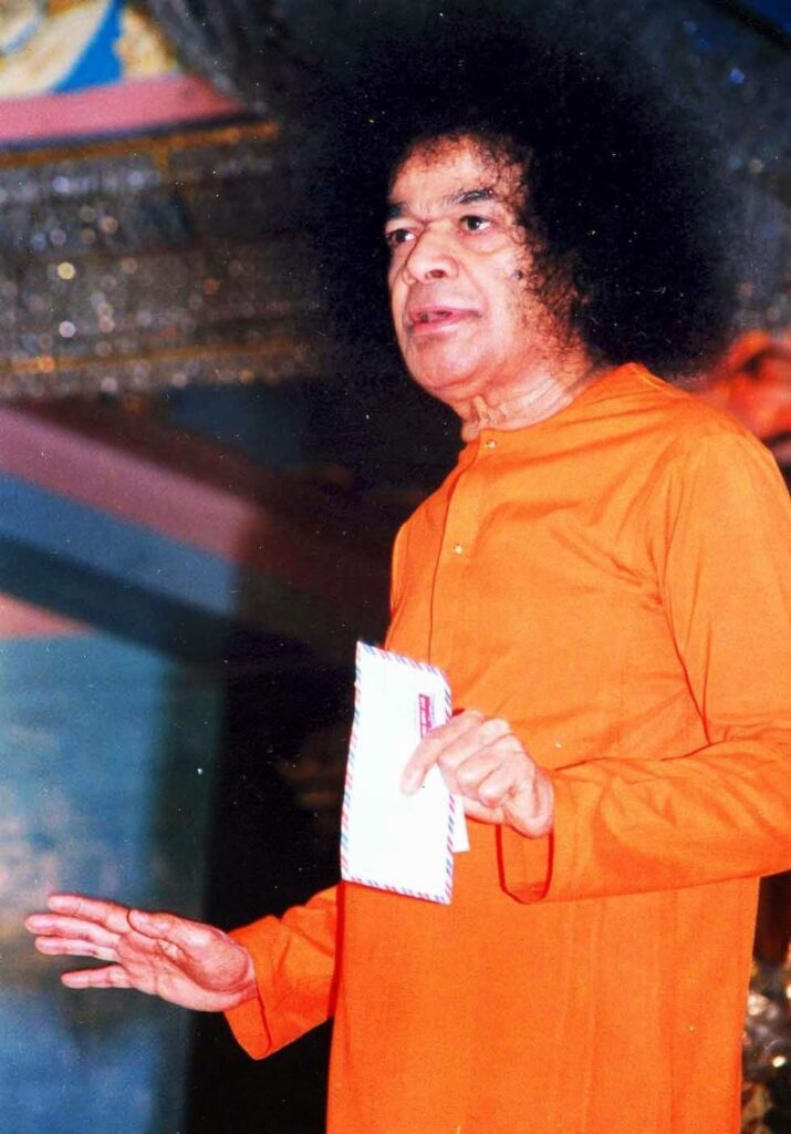Shri Sathya Sai Baba Seated Throne Blessing Image