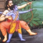 Young Rama learning archery with guru image