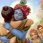 Lord Krishna embracing friend image