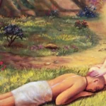 Saint blessing a prostrating devotee painting.