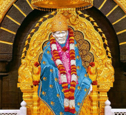 Shirdi Sai Baba seated on golden throne image