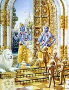 Lord Krishna with playful devotees image