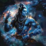 Lord Shiva in cosmic form surrounded by glowing galaxies and celestial energy artwork