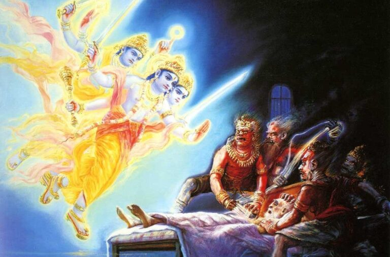 Lord Vishnu appearing before devoted Bhishma image