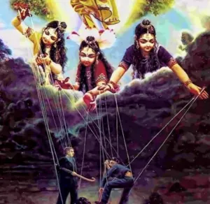 Divine figures controlling human lives painting photo