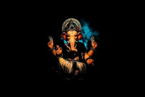 Lord Ganesha with divine blue glowing aura
