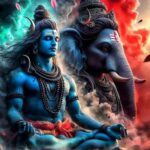 Lord Shiva meditating beside divine Lord Ganesha