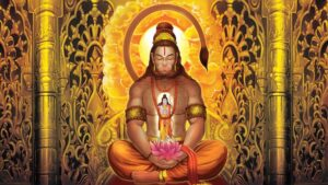 Lord Hanuman meditating with Lord Rama inside.