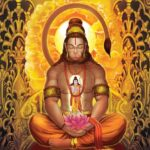 Lord Hanuman meditating with Lord Rama inside.