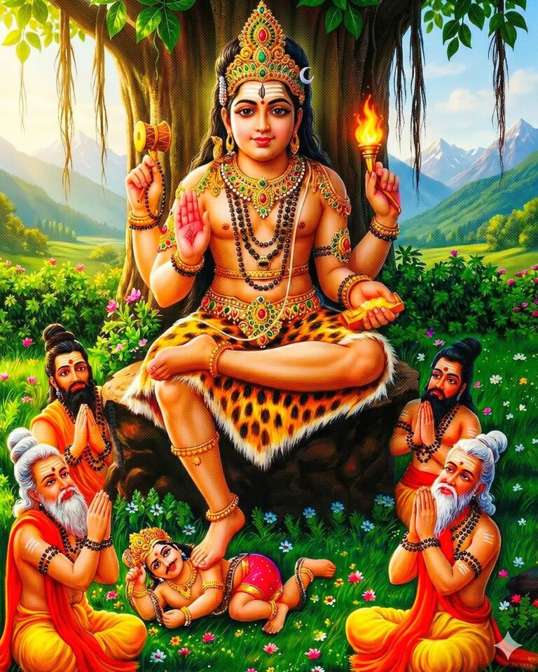 Lord Dakshinamurthy Teaching Sacred Wisdom To Enlightened Sages