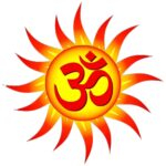 Sacred Om within radiant golden sun