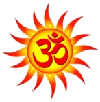 Sacred Om within radiant golden sun