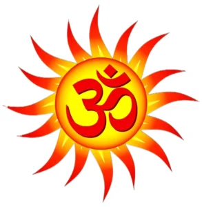 Sacred Om within radiant golden sun
