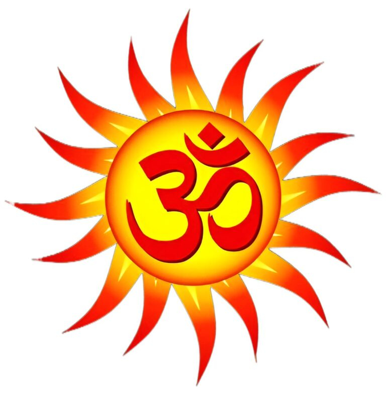 Sacred Om within radiant golden sun