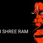 Hanuman portrait with text Jai Shree Ram.