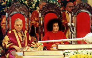 Shri Sathya Sai Baba at ceremonial academic event