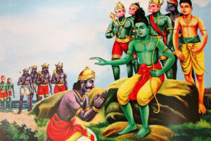 Lord Rama blessing Vibhishana with compassion