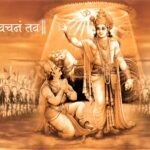 Lord Krishna guiding Arjuna in Bhagavad Gita image