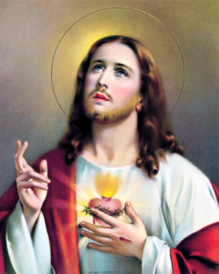 Sacred Heart of Jesus with glowing heart and halo. image