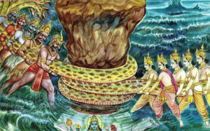 Samudra Manthan by devas and asuras illustration