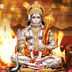 Lord Hanuman sitting with a golden mace