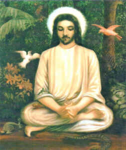 Jesus Christ meditating peacefully in nature image