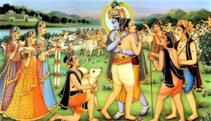 Lord Krishna with Gopalas sacred artwork image
