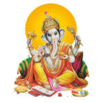Seated Lord Ganesha with a golden halo