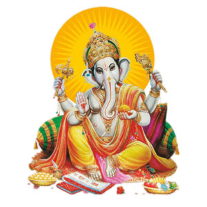 Seated Lord Ganesha with a golden halo