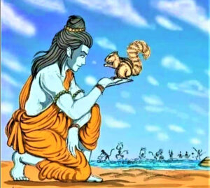 Lord Rama offering kindness to little squirrel
