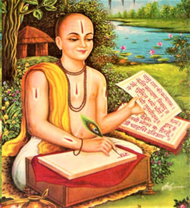 Saint Tulsidas writing sacred devotional scripture