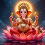 Lord Ganesha sitting on a pink lotus.
