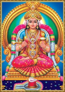Divine Goddess Annapurna Seated With Sacred Food Bowl
