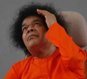 Sri Sathya Sai Baba gazing upward with divine grace