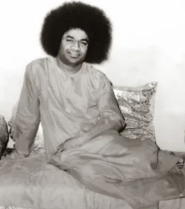 Rare Sri Sathya Sai Baba smiling seated portrait