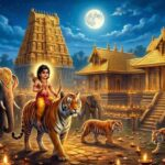 Lord Ayyappa Riding Tiger Near Sacred Temple
