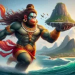 Lord Hanuman Carrying Sanjeevani Mountain Across Ocean