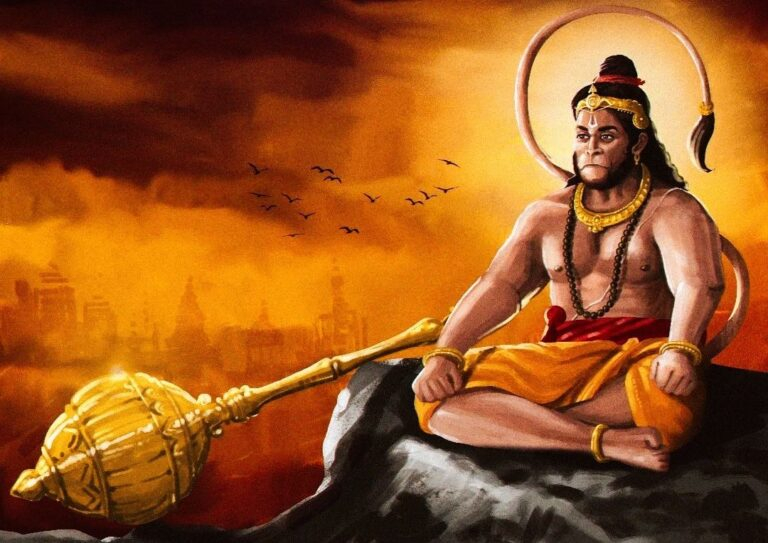 Lord Hanuman Meditating With Sacred Golden Gada