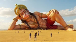 Divine Lord Hanuman Resting Across Vast Desert Landscape
