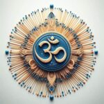 Artistic Om symbol with radial matchstick pattern.