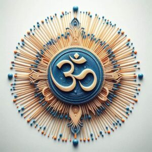Artistic Om symbol with radial matchstick pattern.