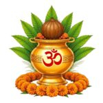 Sacred Om on traditional Kalash with coconut