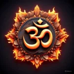 Glowing Om symbol with radiant lotus flames