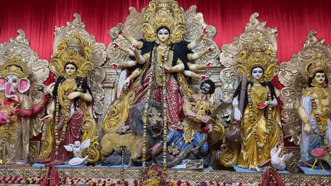 Durga Puja idols with Durga Lakshmi Saraswati Kartikeya Ganesh image