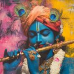 Lord Krishna playing flute with peacockfeathers