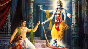 Lord Vishnu appearing before Dhruva in divine vision